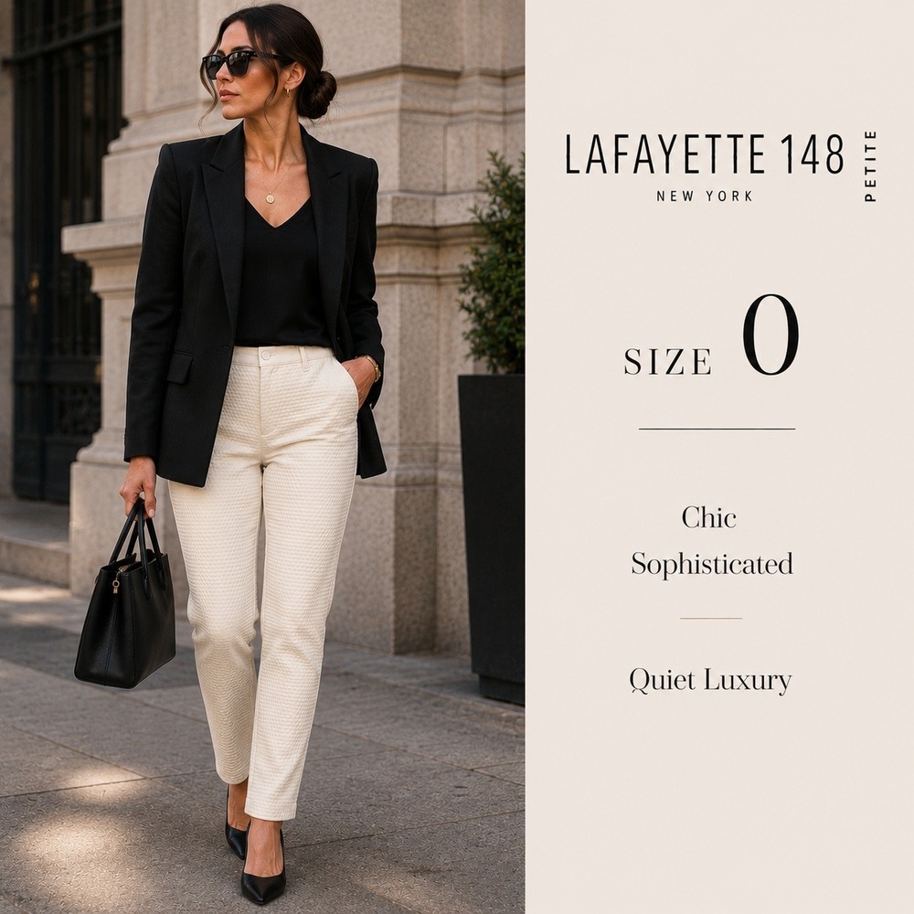 Lafayette 148 Pants New York Womens 0P White Basketweave Slim Leg Quiet Luxury